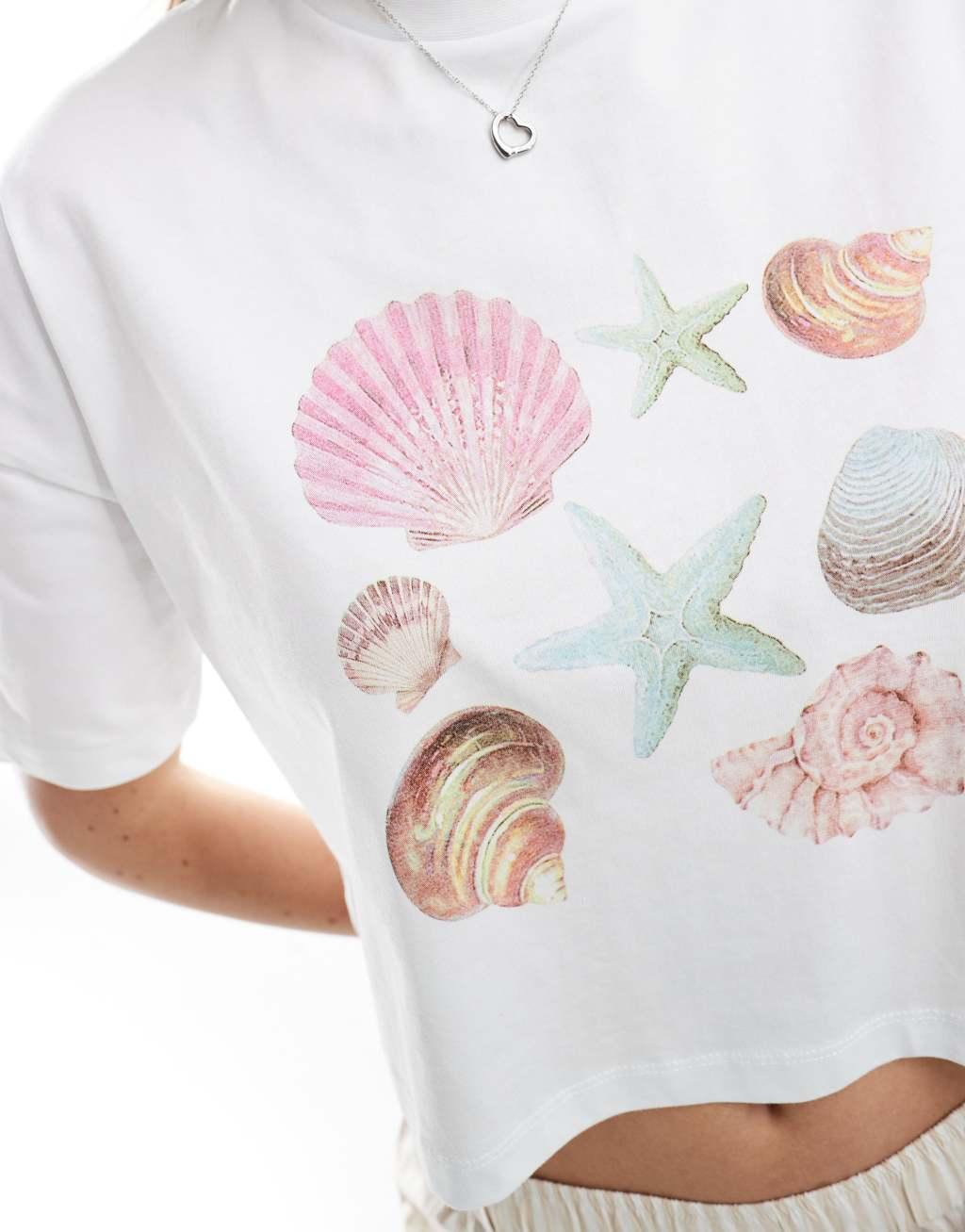 Miss Selfridge Cropped T Shirt with Shell Graphic Product Image