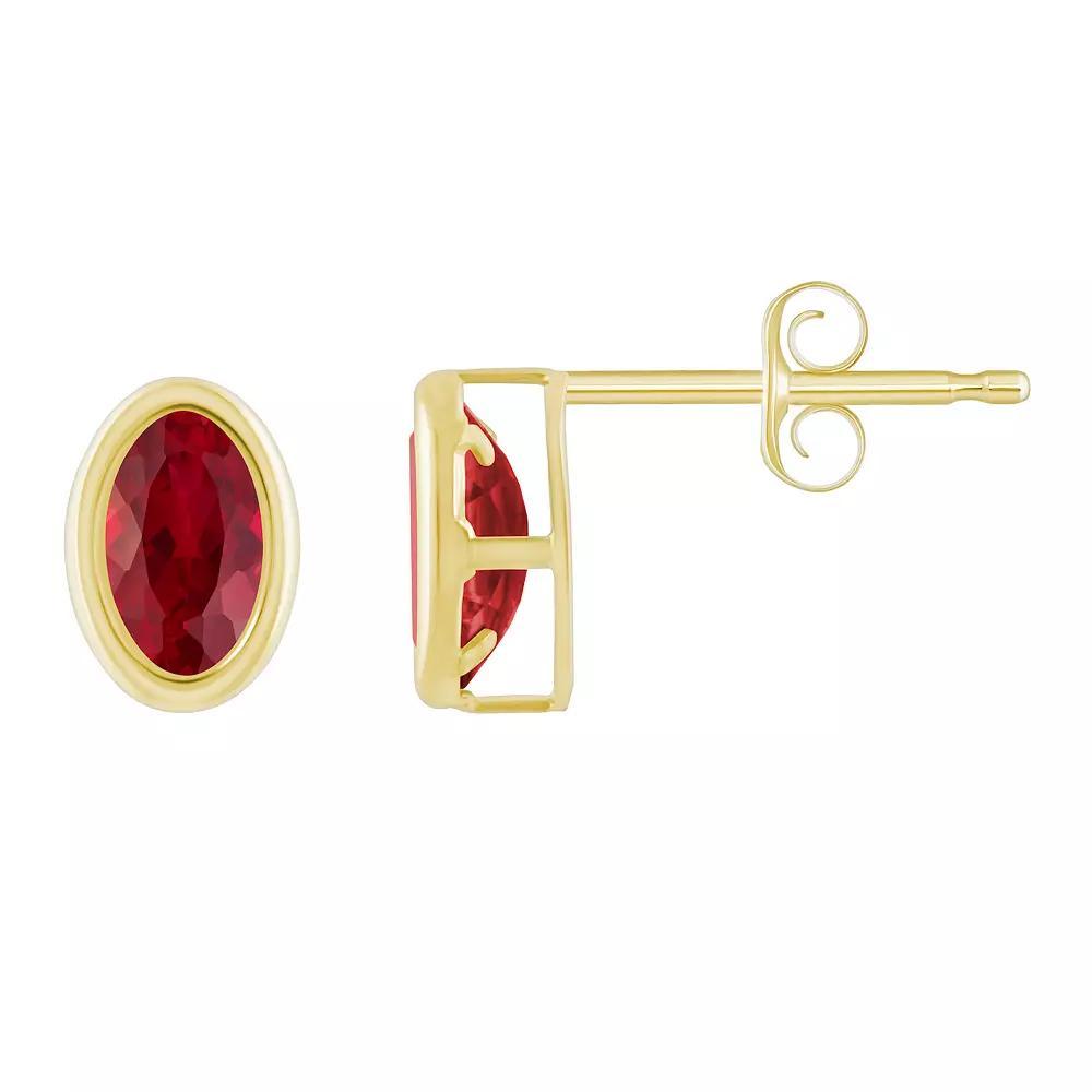 Celebration Gems 10k Gold Oval Lab-Created Gemstone Stud Earrings, Women's, Created Red Product Image