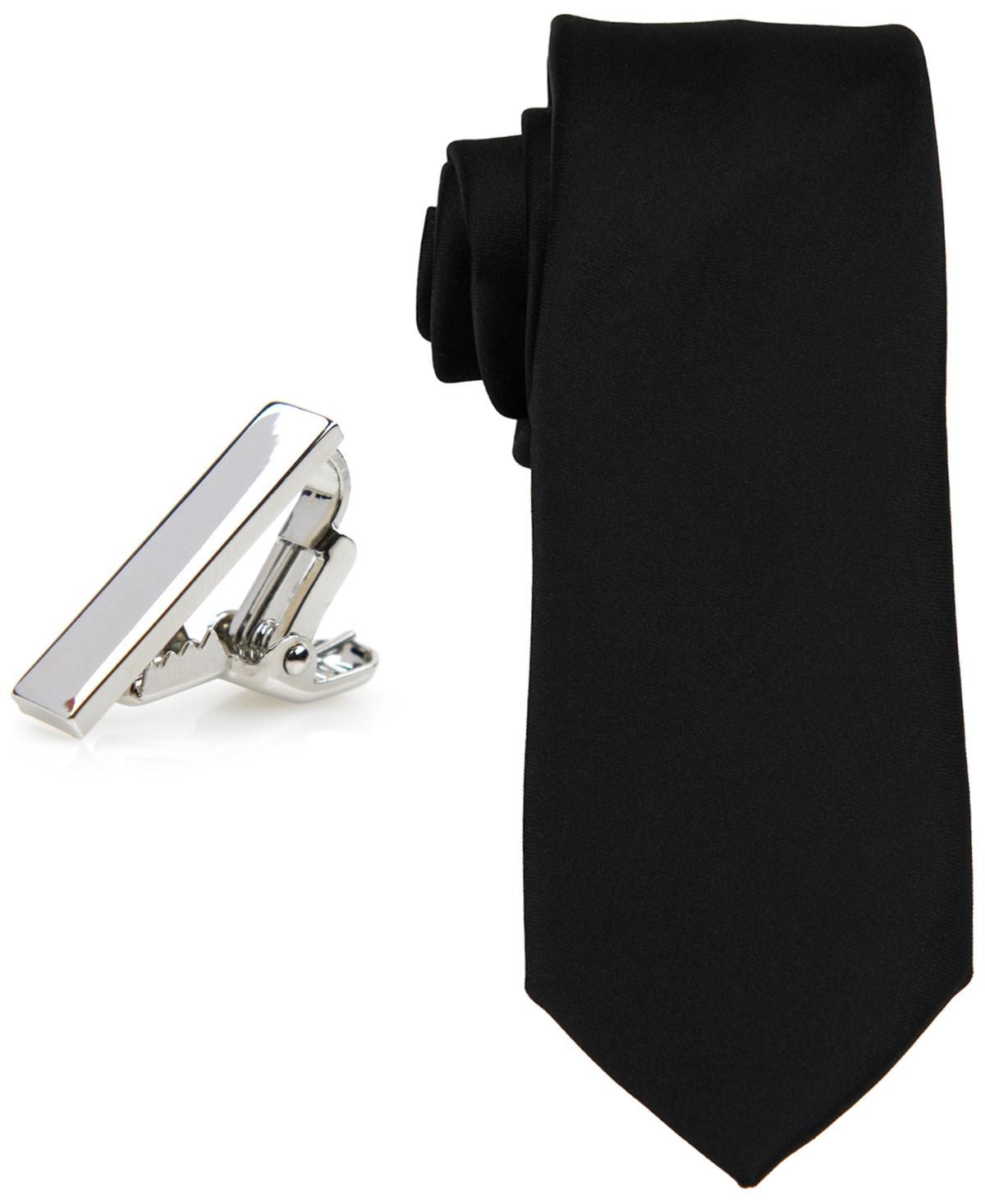 ConStruct Mens Solid Tie & 1 Tie Bar Set Product Image