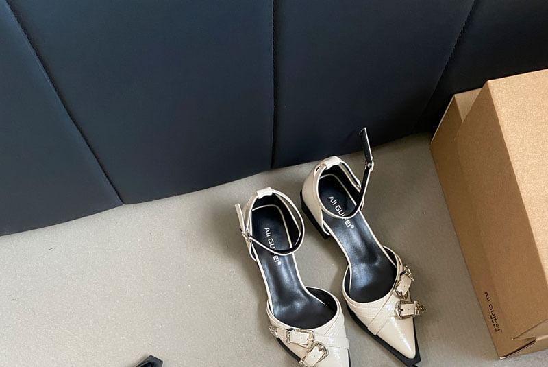 Buckle-Strap Chunky-Heel Pointy Sandals Product Image