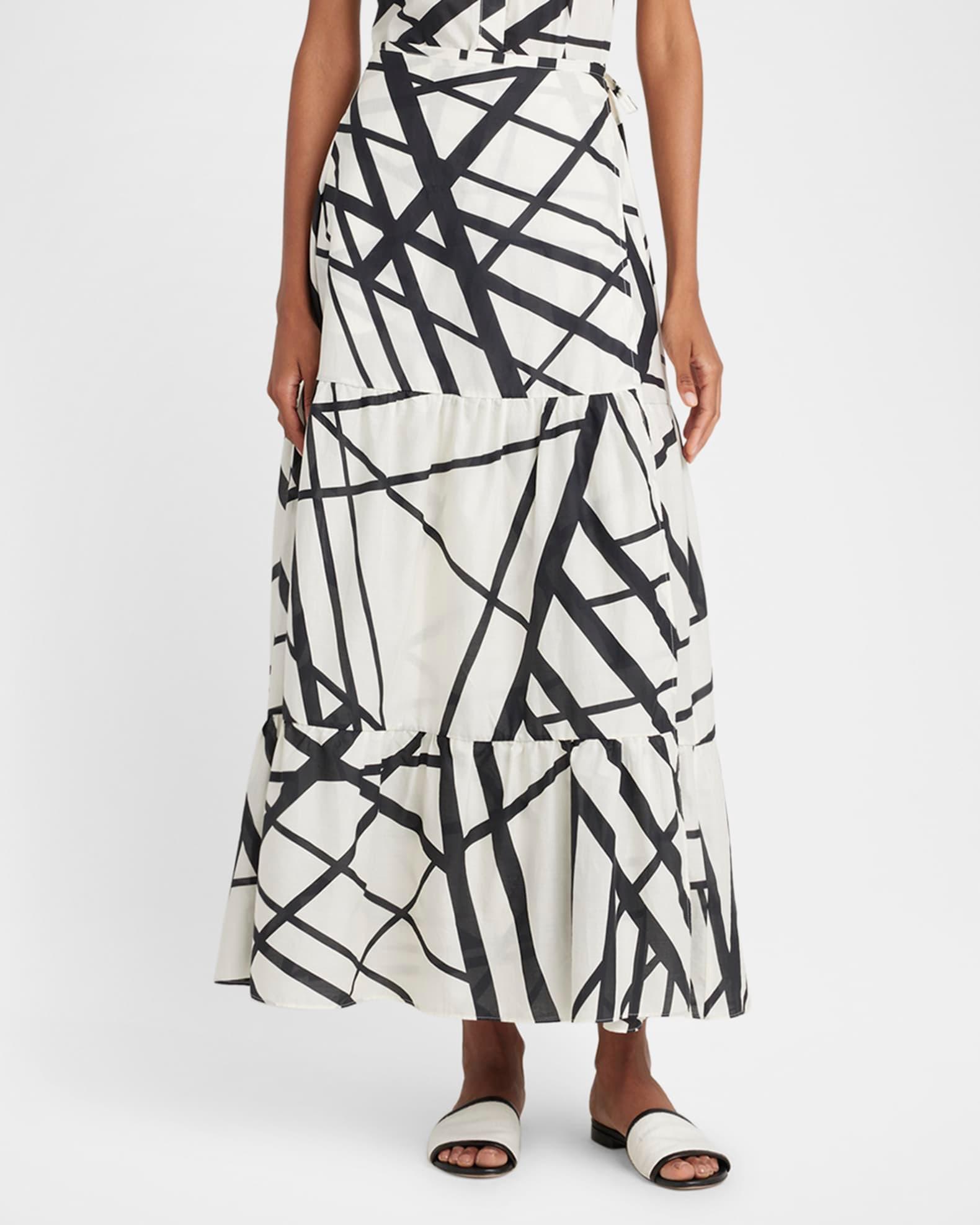 Abstract-Print Tiered Maxi Wrap Skirt Product Image