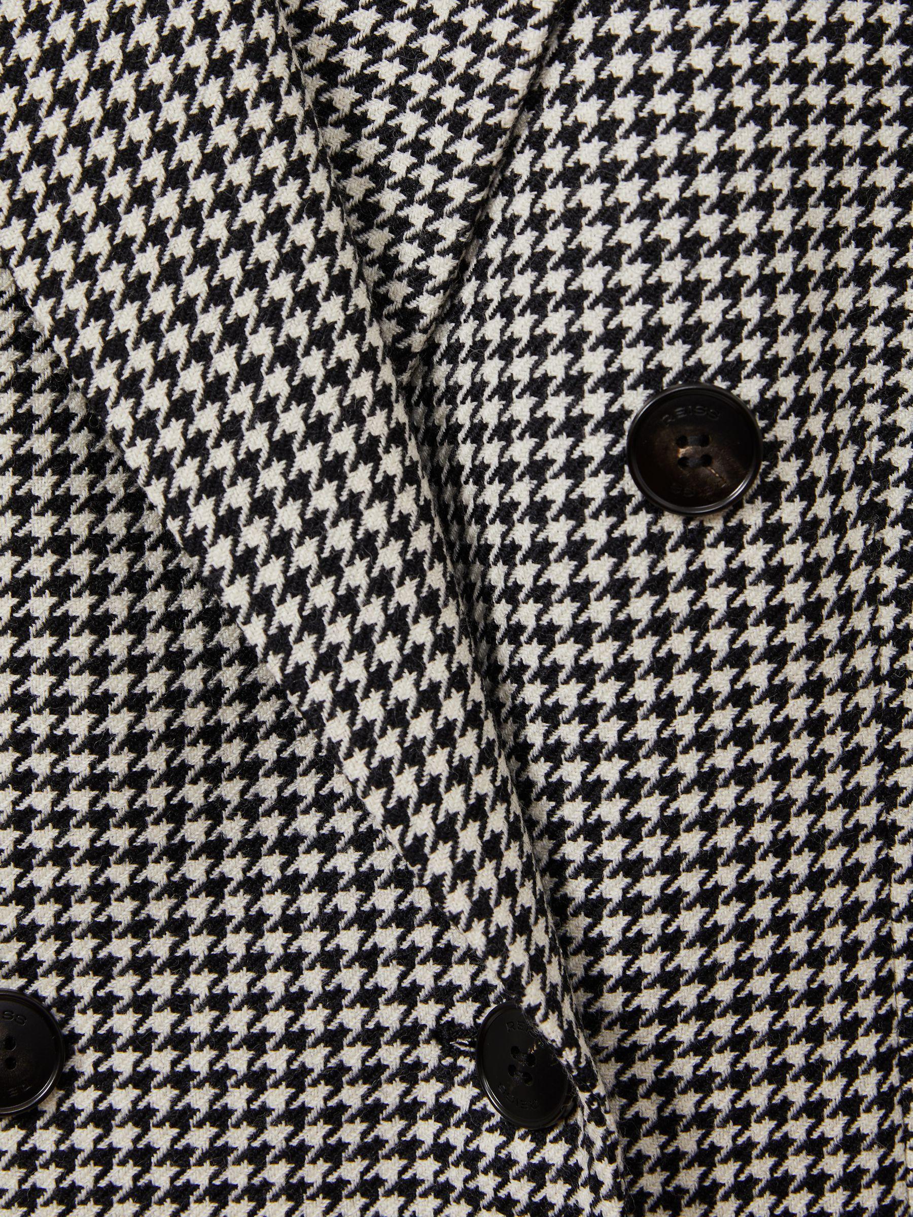 Petite Wool Dogtooth Double Breasted Blazer in Black/White Product Image