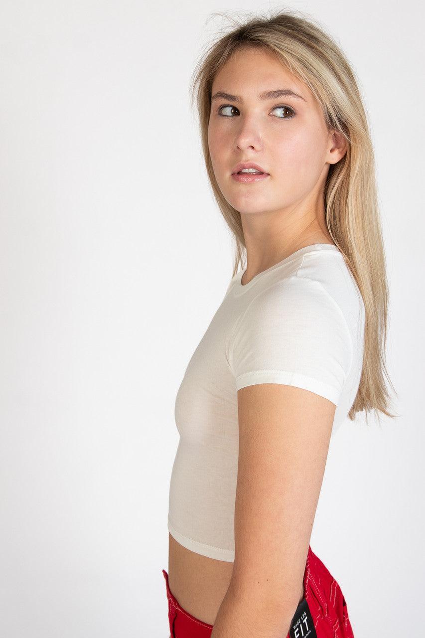 White Short Sleeve Crop Tee Product Image