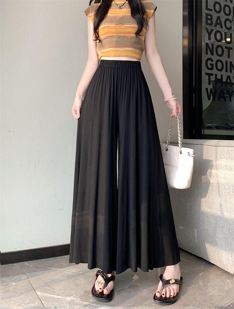 High Waist Plain Wide Leg Pants Product Image