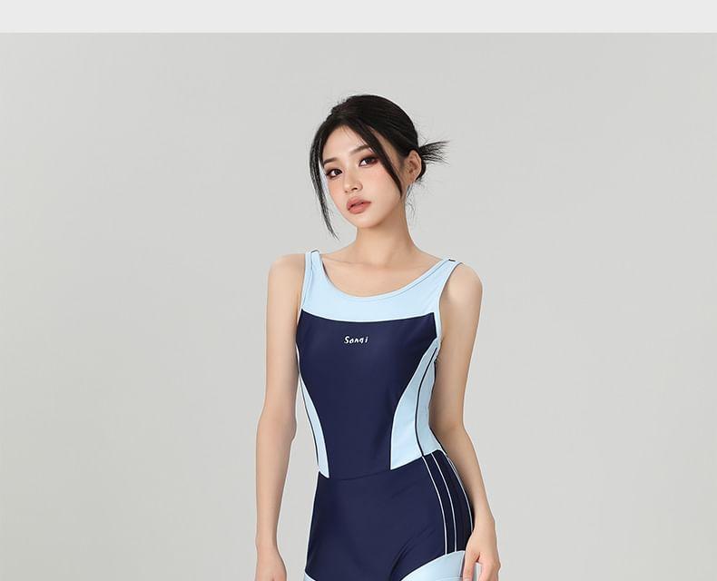 Lettering Striped Swimsuit Product Image