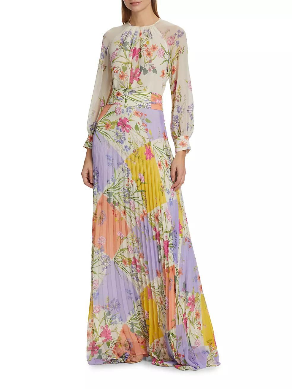 Pleated Floral Chiffon Maxi Dress Product Image