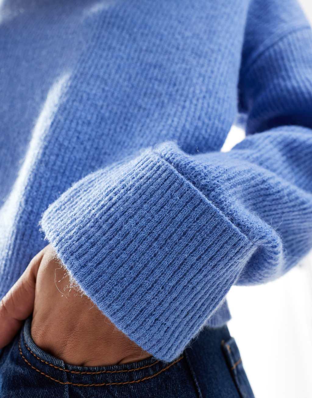 ASOS DESIGN funnel neck sweater in blue Product Image