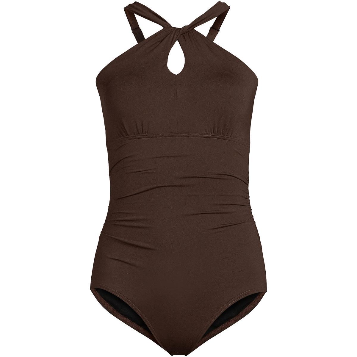 Womens Lands End Chlorine Resistant Multi Way One-Piece Swimsuit Rich Brown Product Image