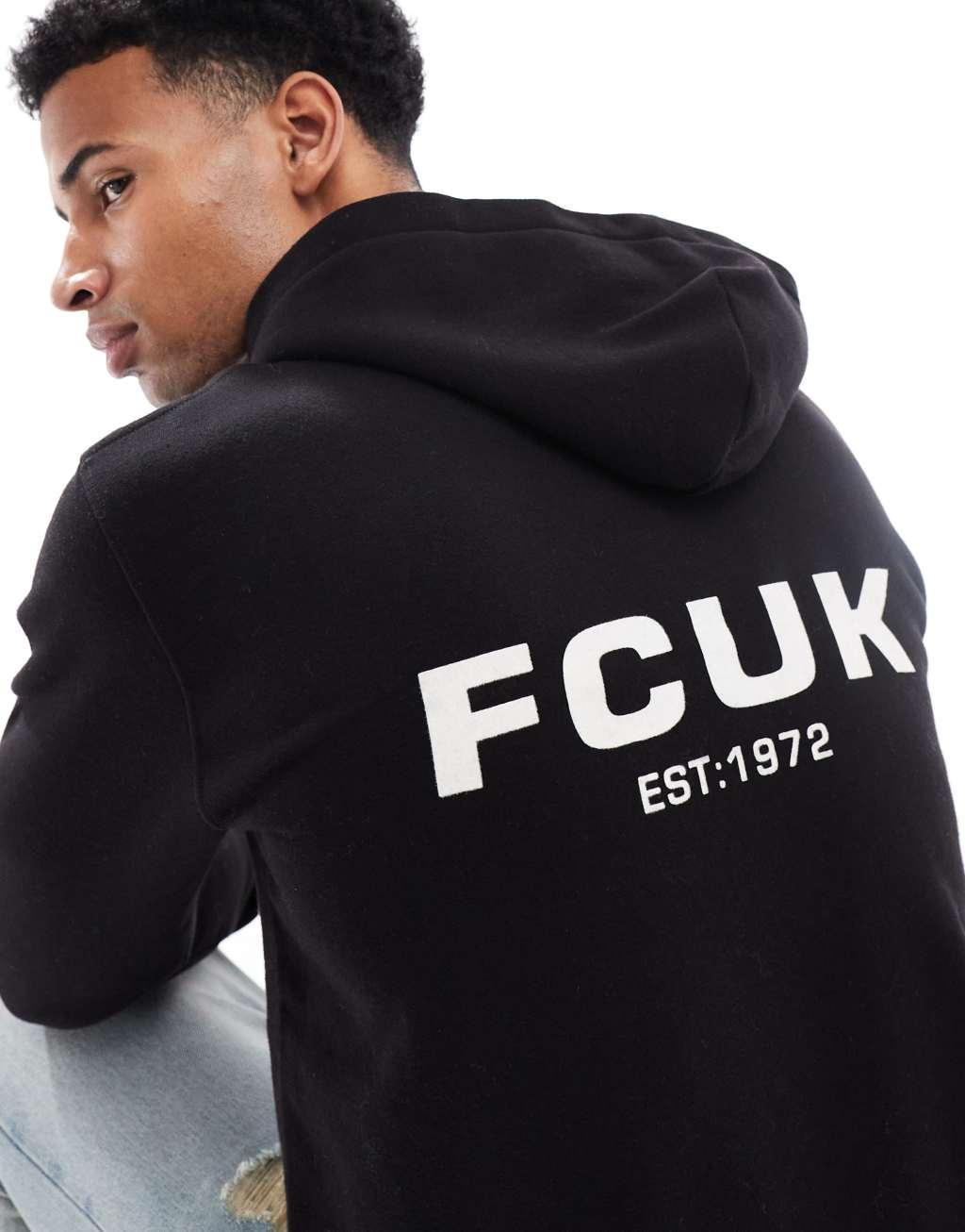 French Connection relaxed hoodie with logo in black Product Image