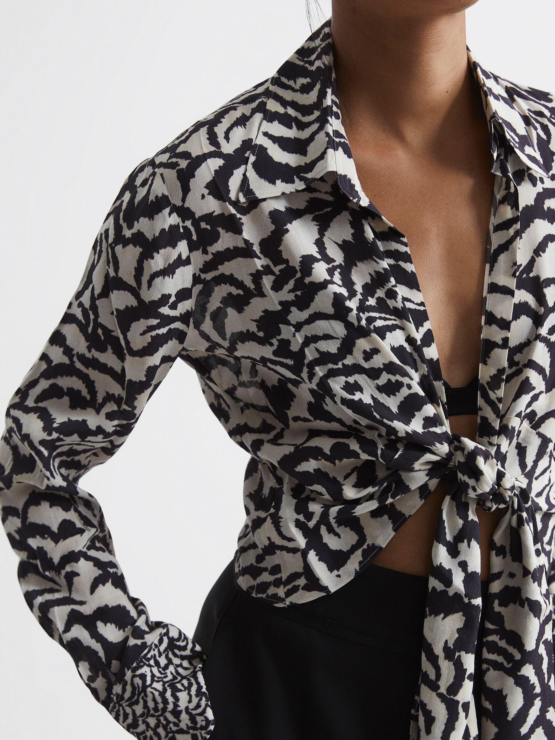 Monochrome Zebra Print Top in Black Product Image