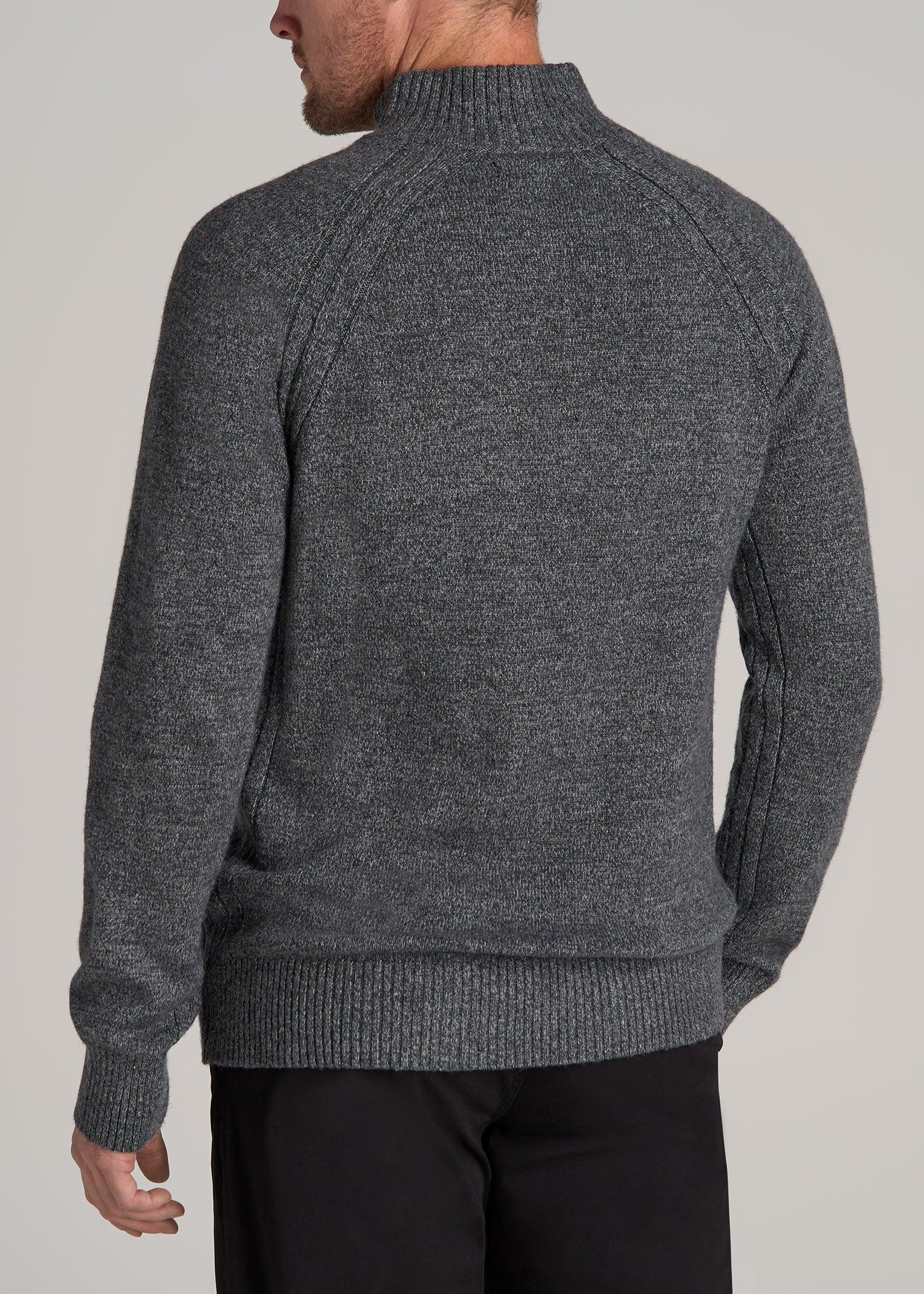 Three-Button Mock Neck Sweater for Tall Men in Deep Cobalt Mix Male Product Image