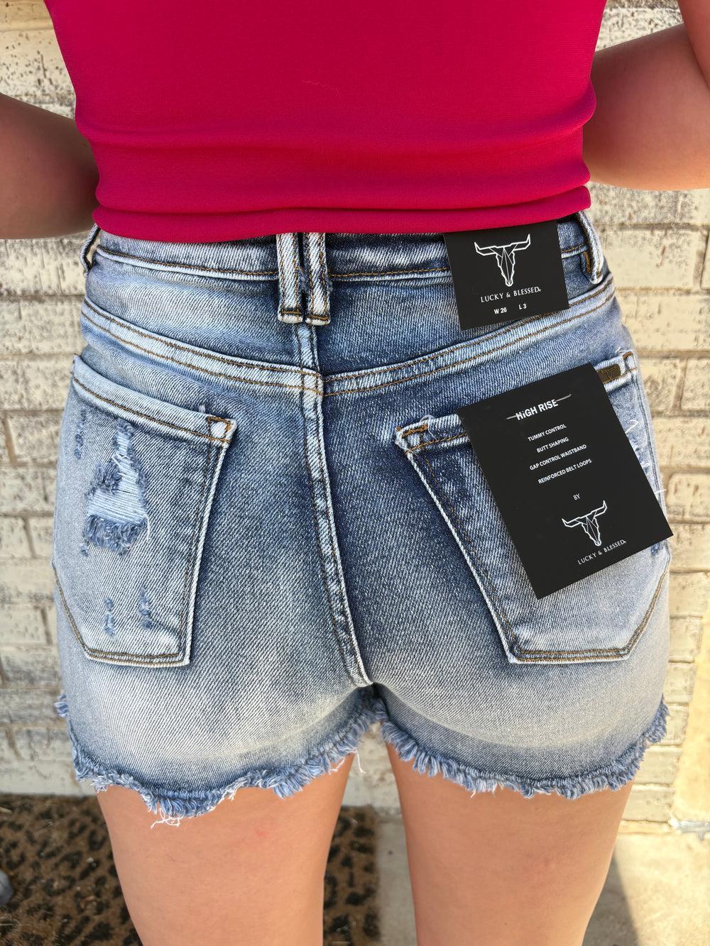 Distressed Tummy Control Denim Shorts - 2 Colors Product Image