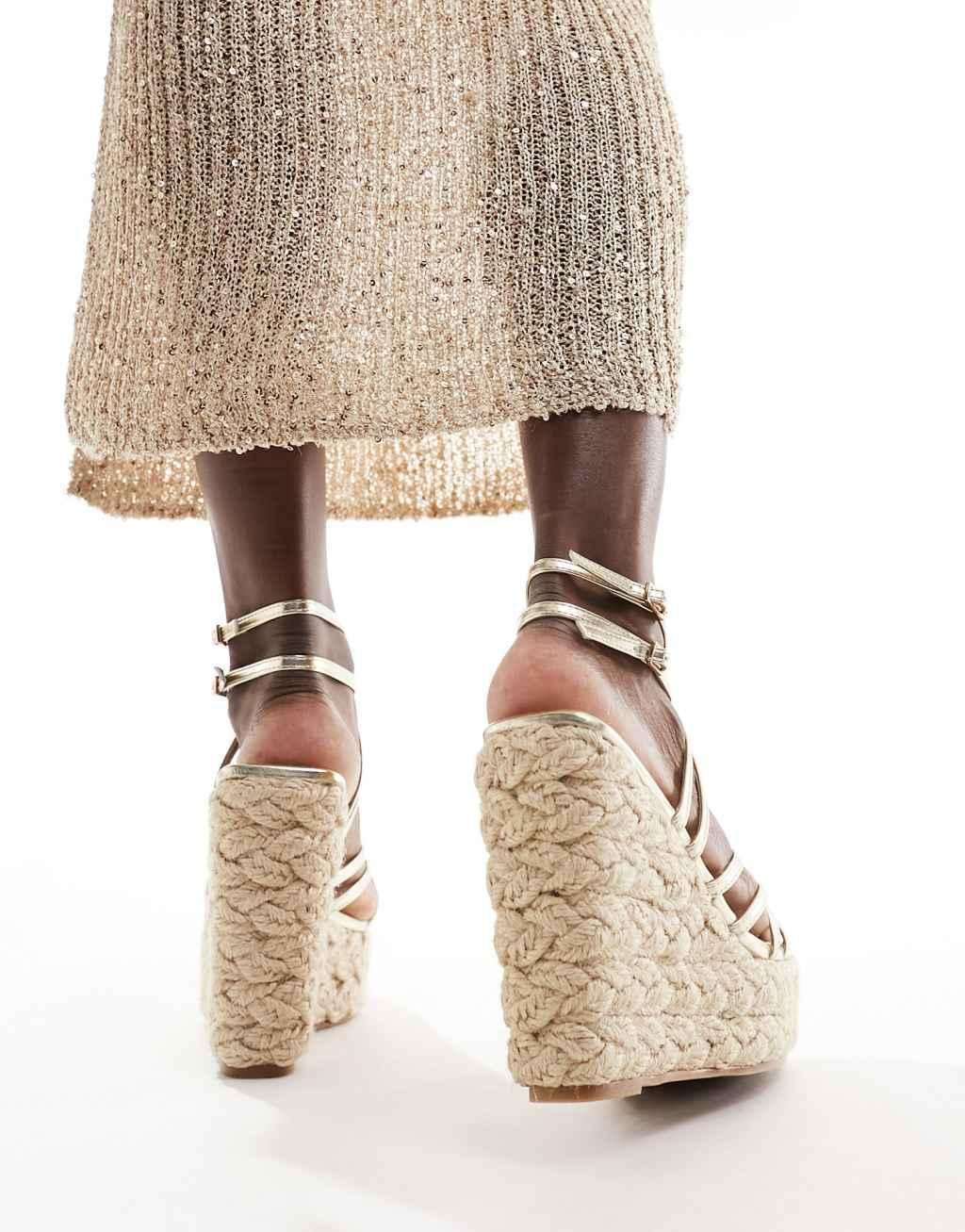 Simmi London Akela strappy espadrille in gold metallic Product Image