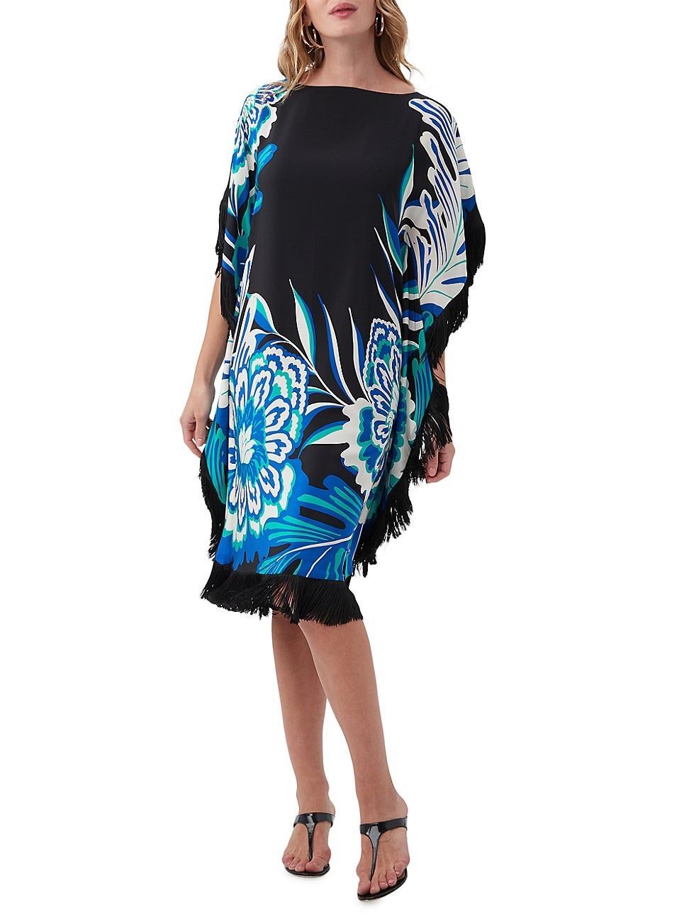 Womens Global Fringe Silk Caftan Dress Product Image