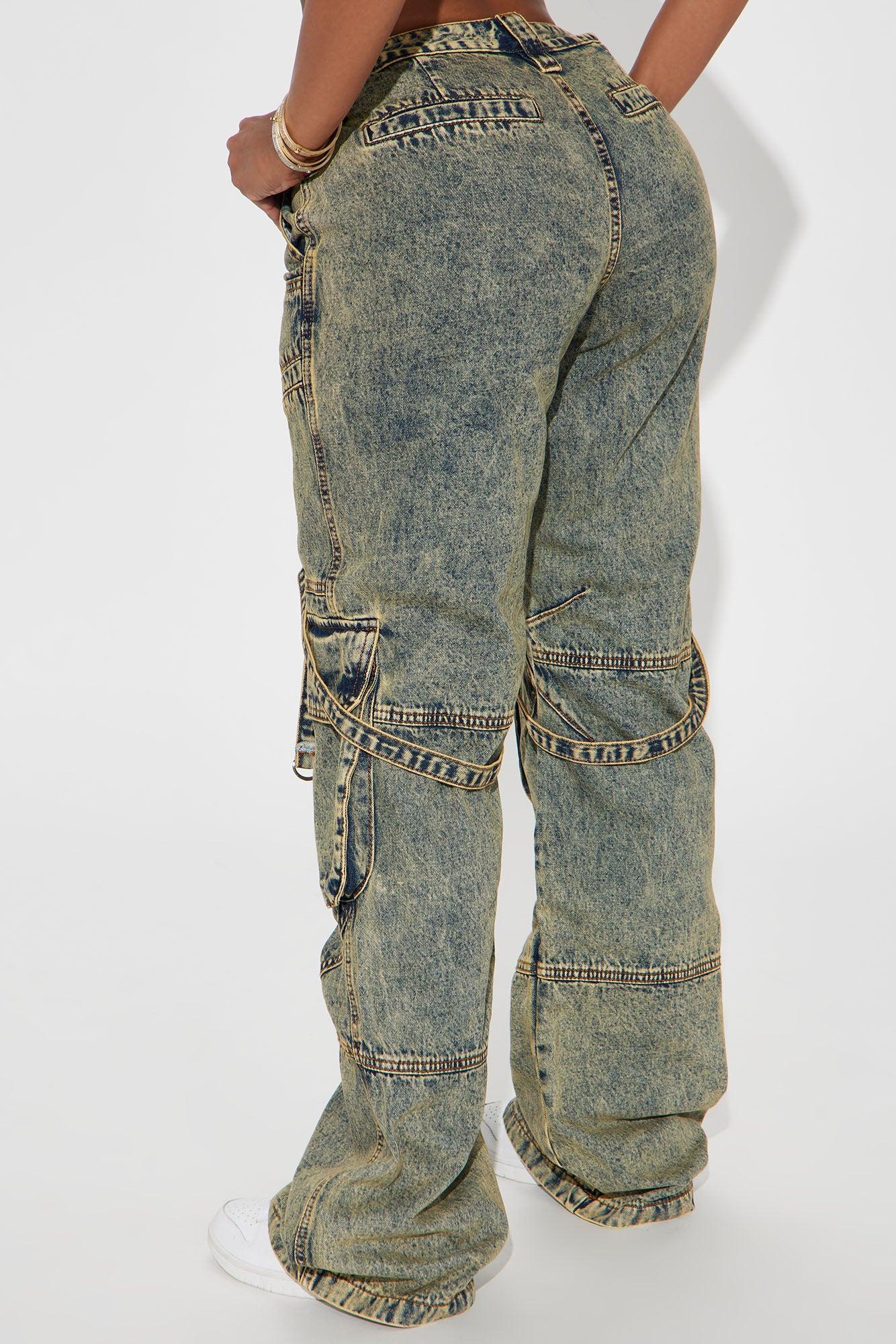 Marlee Strappy Acid Wash Straight Leg Jeans - Vintage Wash Product Image