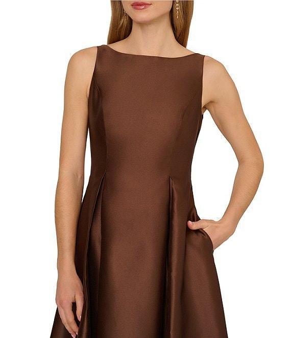 Adrianna Papell Boat Neck Sleeveless A-Line Taffeta Dress Product Image