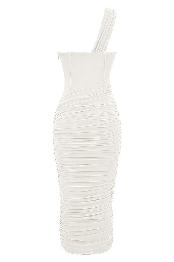 Valentina  ivory asymmetric cutout midi dress Product Image