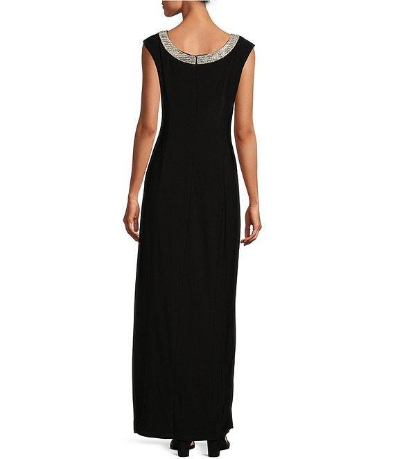 Alex Evenings Sleeveless Embellished Crew Neck Front Slit Gown Product Image