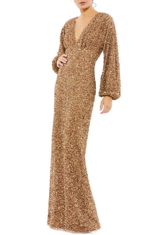 Womens Sequined Bishop Sleeve Column Gown Product Image