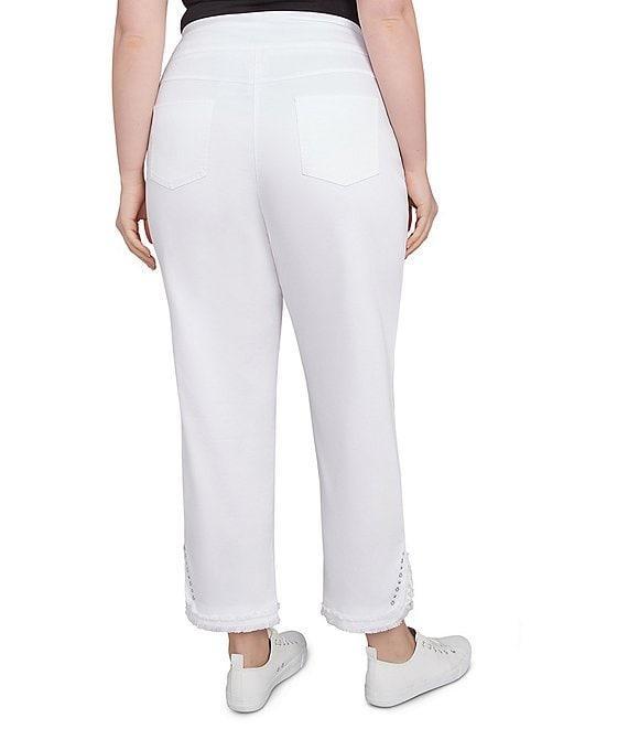 Ruby Rd. Plus Size Straight Leg Embellished Fringe Hem Detail Pull-On Pants Product Image