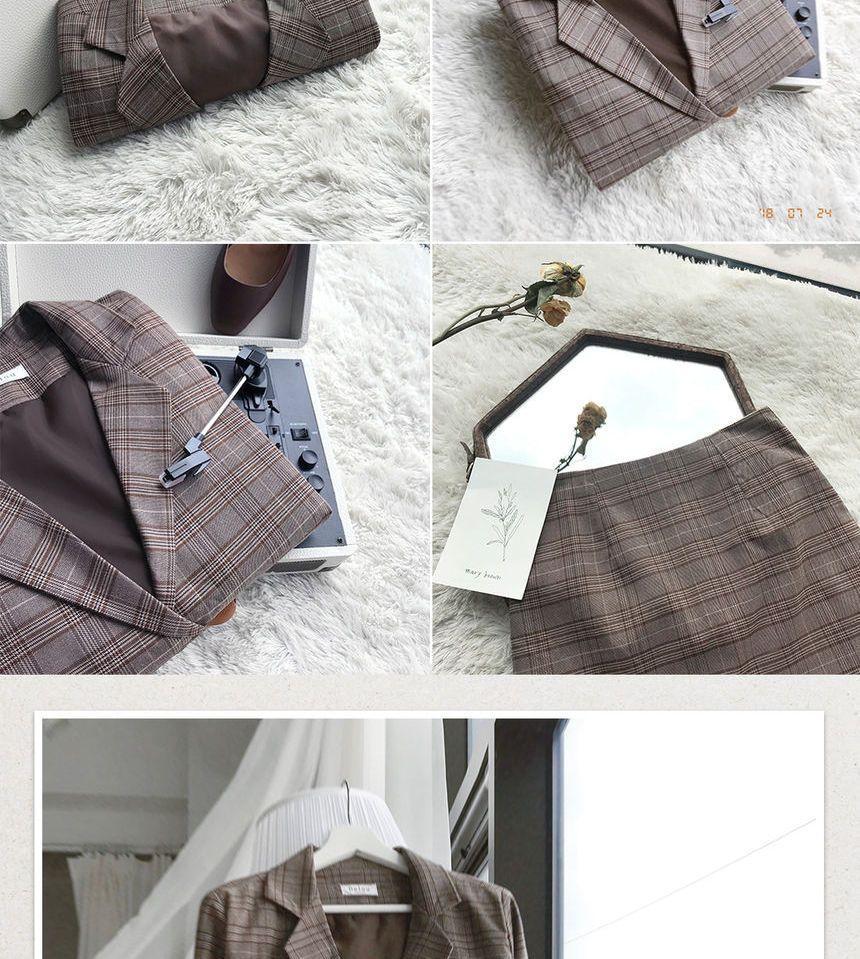 Plaid Blazer / A-line Skirt Product Image