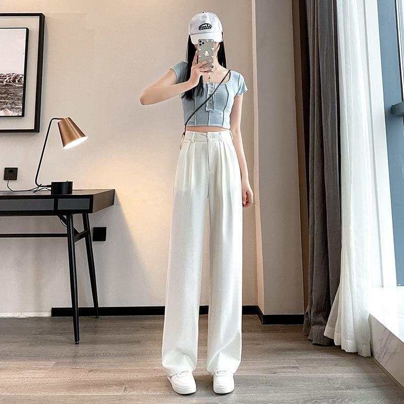 High-Waist Wide-Leg Dress Pants Product Image