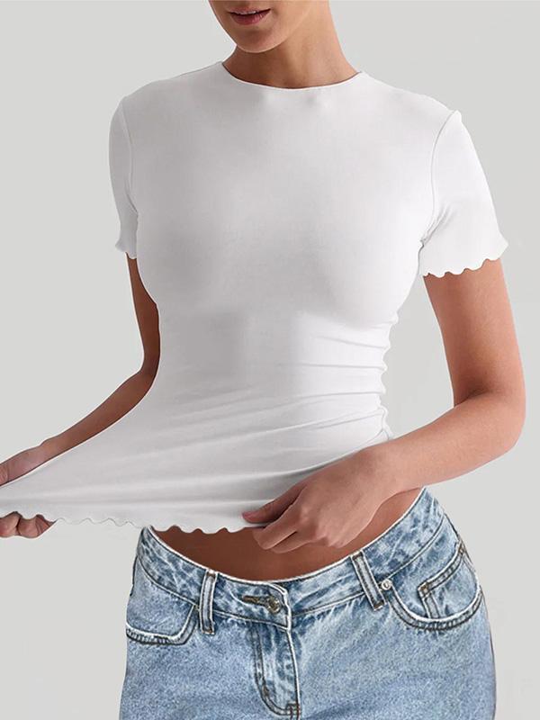 Short Sleeves Skinny Solid Color Round-Neck T-Shirts Tops Product Image