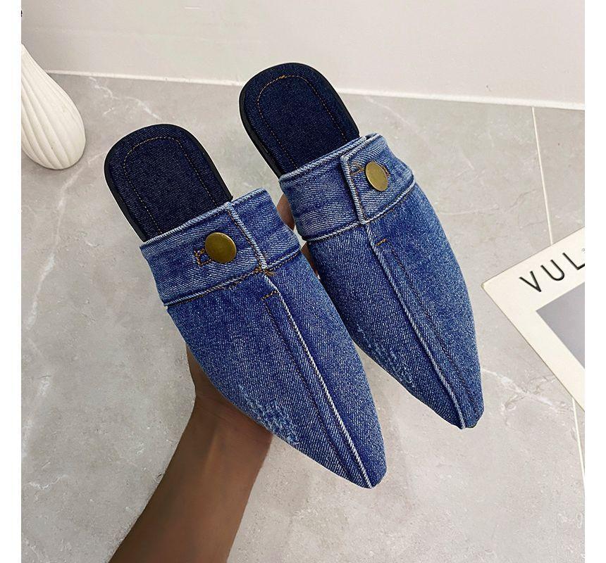 Pointy Washed Denim Mules Product Image