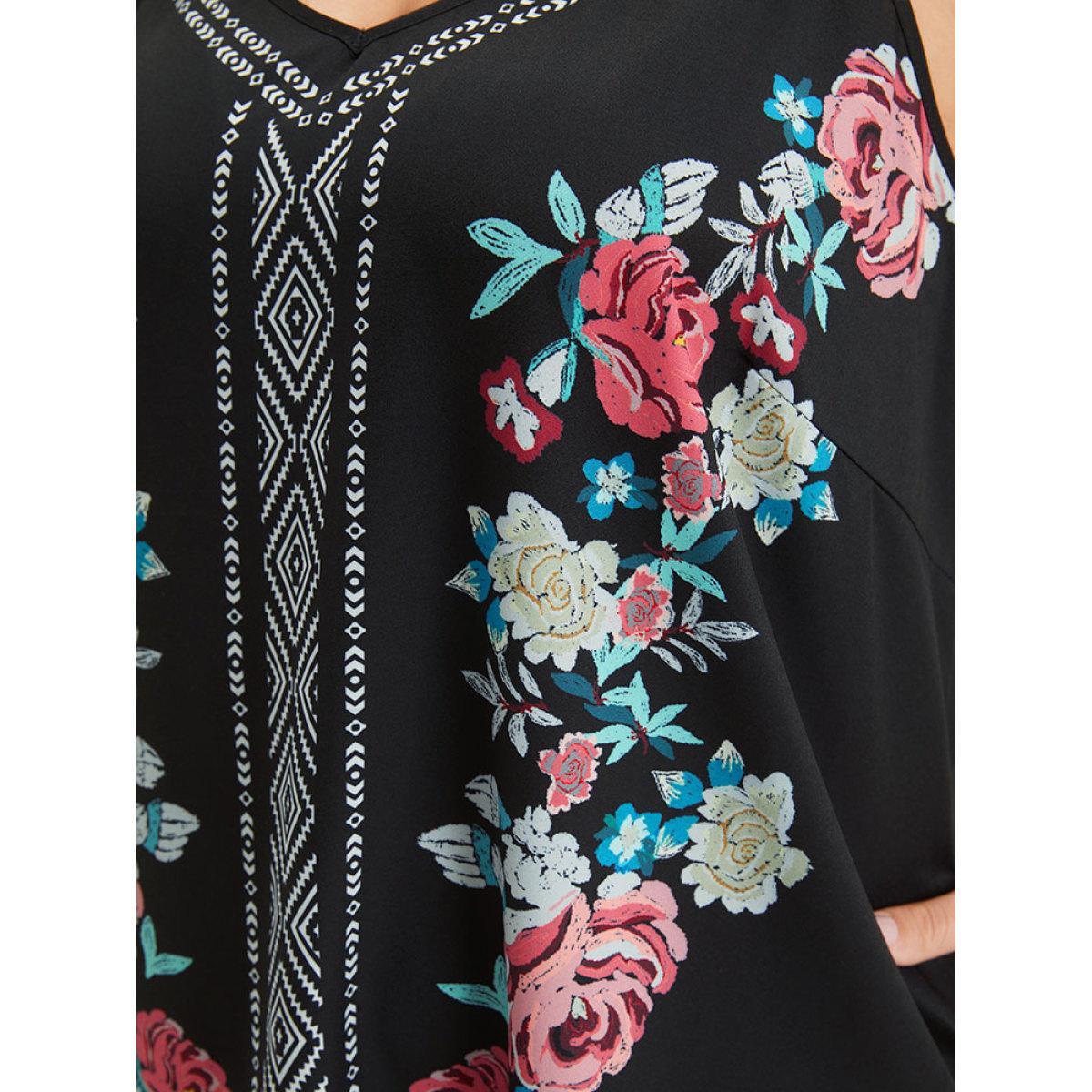 Plus Size Boho Print Pocket Cami Knee Dress Black Women Vacation Printed Spaghetti Strap Sleeveless Curvy Knee Dress BloomChic 10/M Product Image