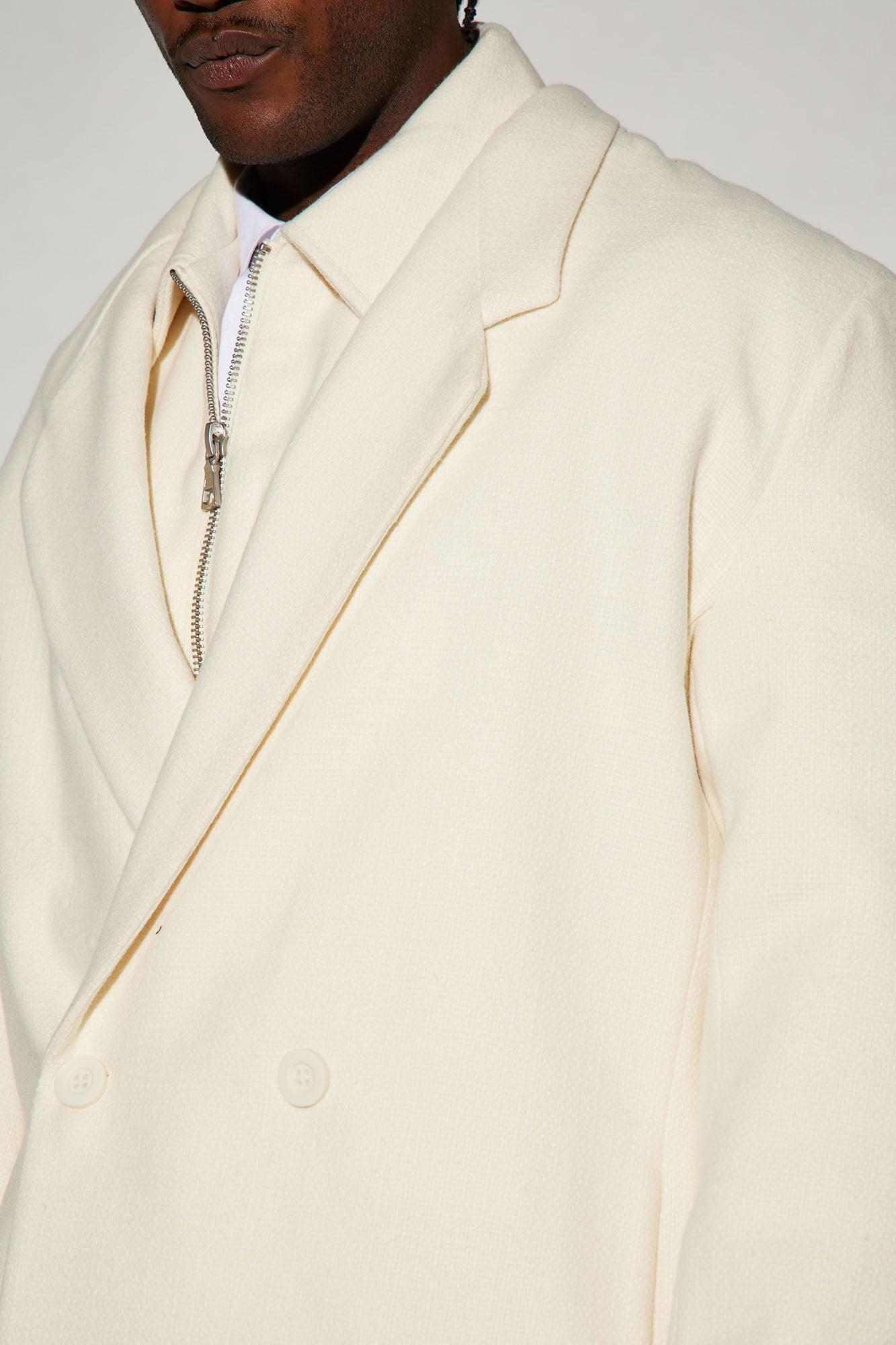 Wilder Textured Weave Double Breasted Suit Jacket - Cream Product Image