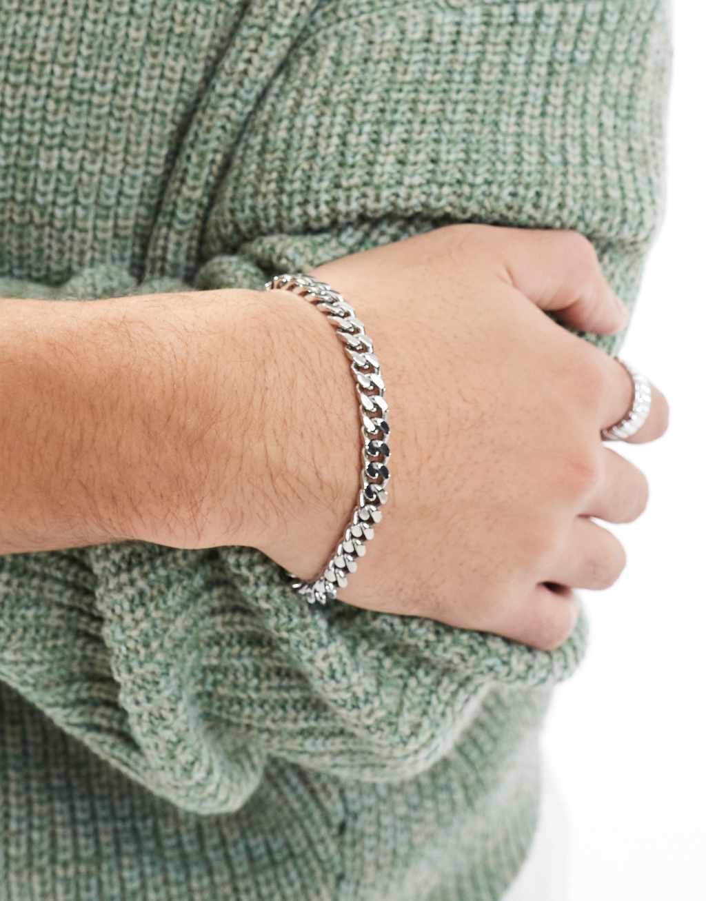 ASOS DESIGN waterproof stainless steel curb chain bracelet in silver tone Product Image