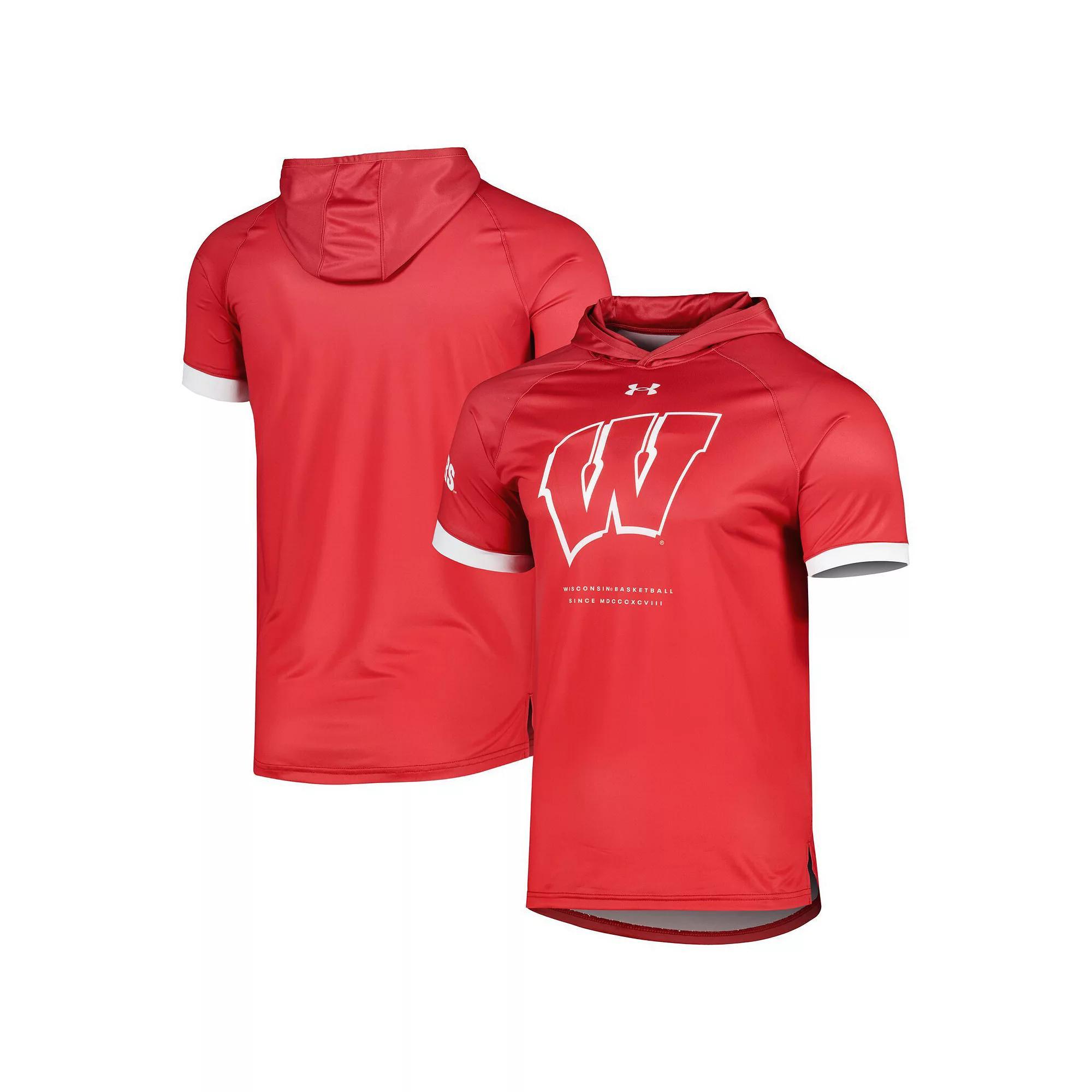 Men's Under Armour Red Wisconsin Badgers On-Court Raglan Hoodie T-Shirt,  Product Image