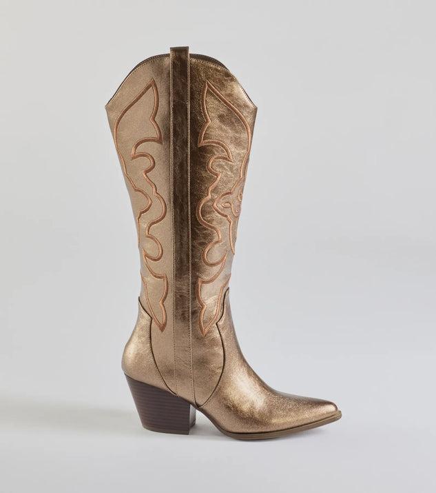 Western Standoff Faux Leather Cowboy Boots Product Image