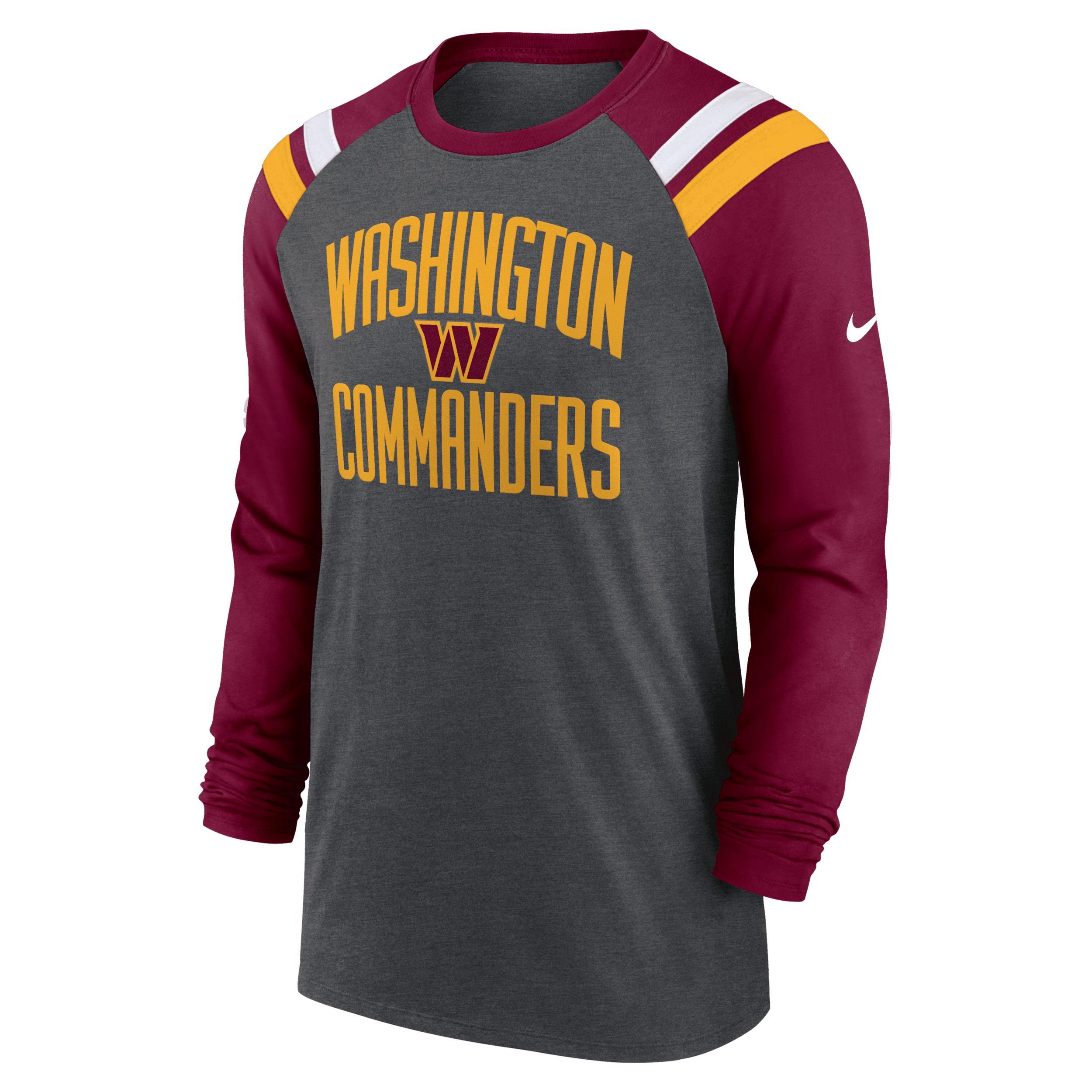 Mens Nike Heathered Charcoal/Burgundy Washington Commanders Tri-Blend Raglan Athletic Long Sleeve Fashion T-Shirt Product Image