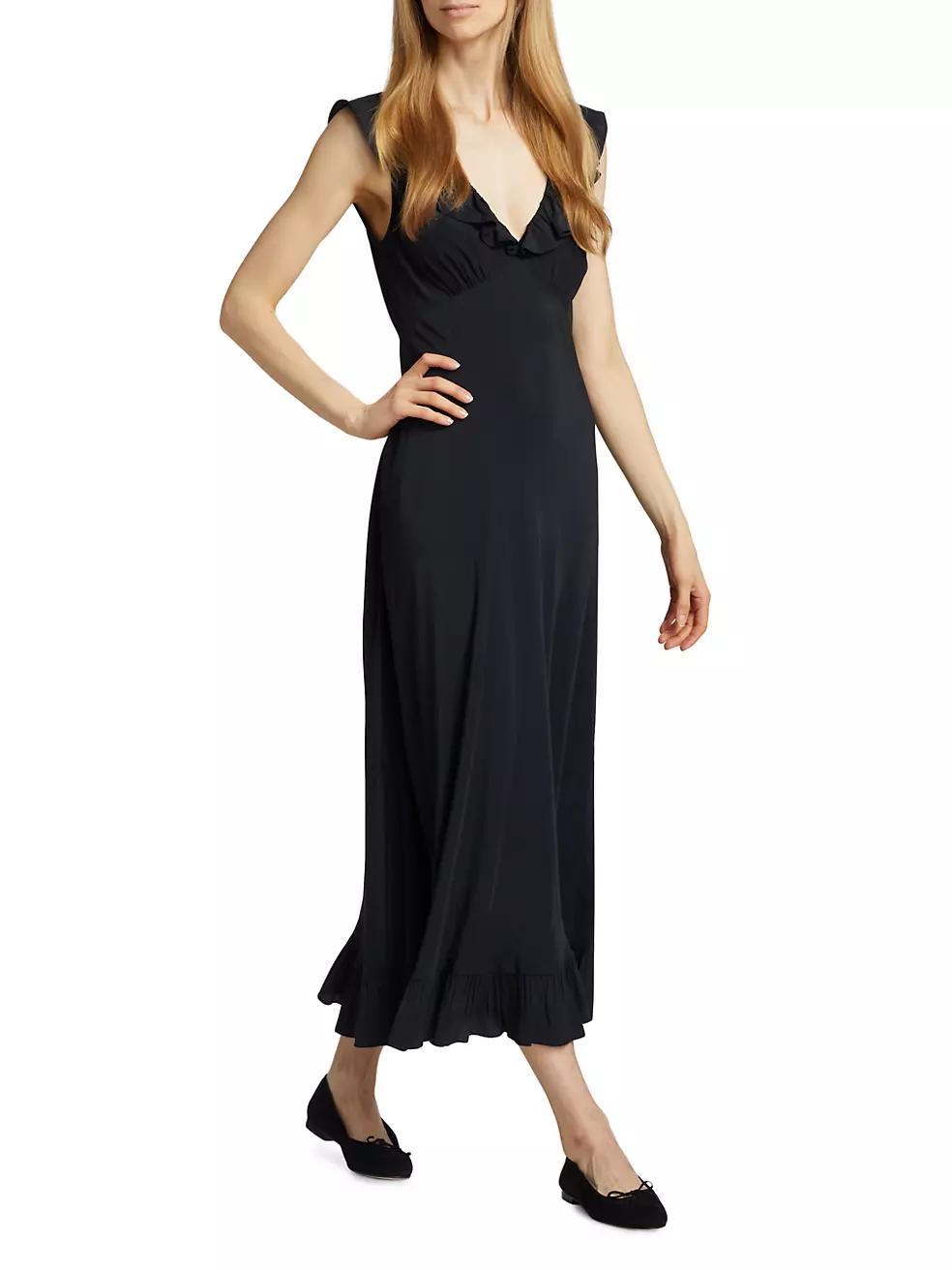 Arleen Ruffle V-Neck Midi Dress Product Image