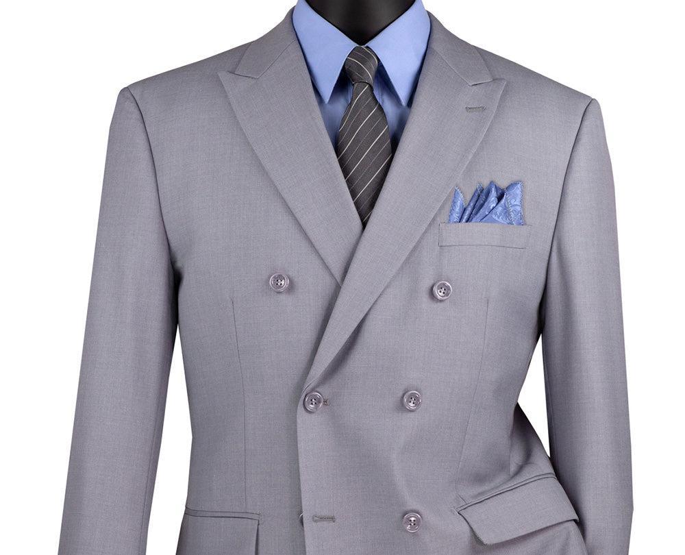 Ramses Collection - Light Gray Regular Fit Double Breasted 2 Piece Suit with Flexible Elastic Waistband Product Image