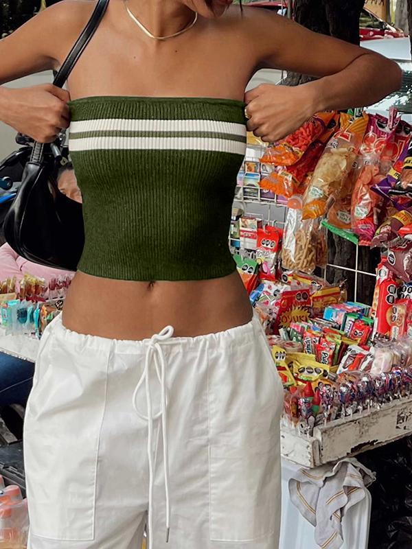 Knit Striped Bandeau Crop Top Product Image
