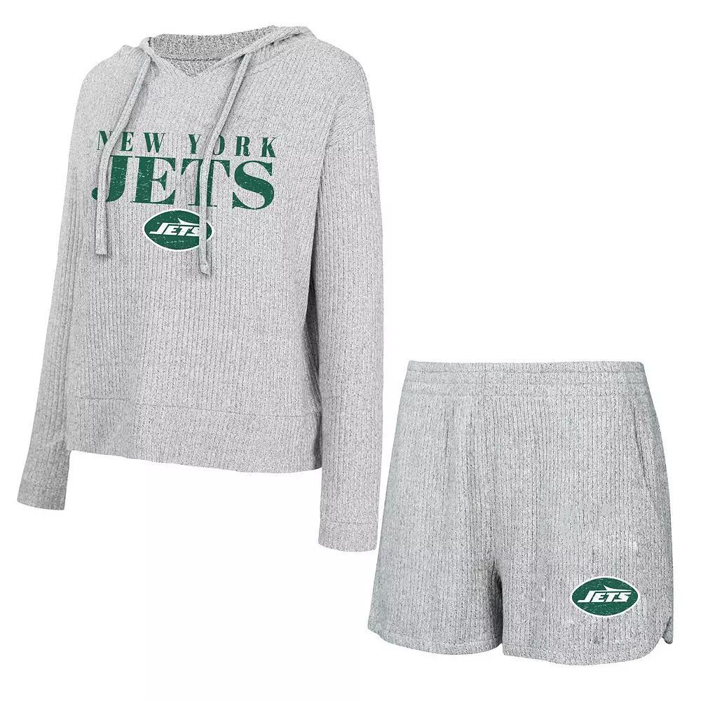 Women's Concepts Sport Gray New York Jets Juniper Long Sleeve Hoodie T-Shirt & Shorts Set,  Product Image