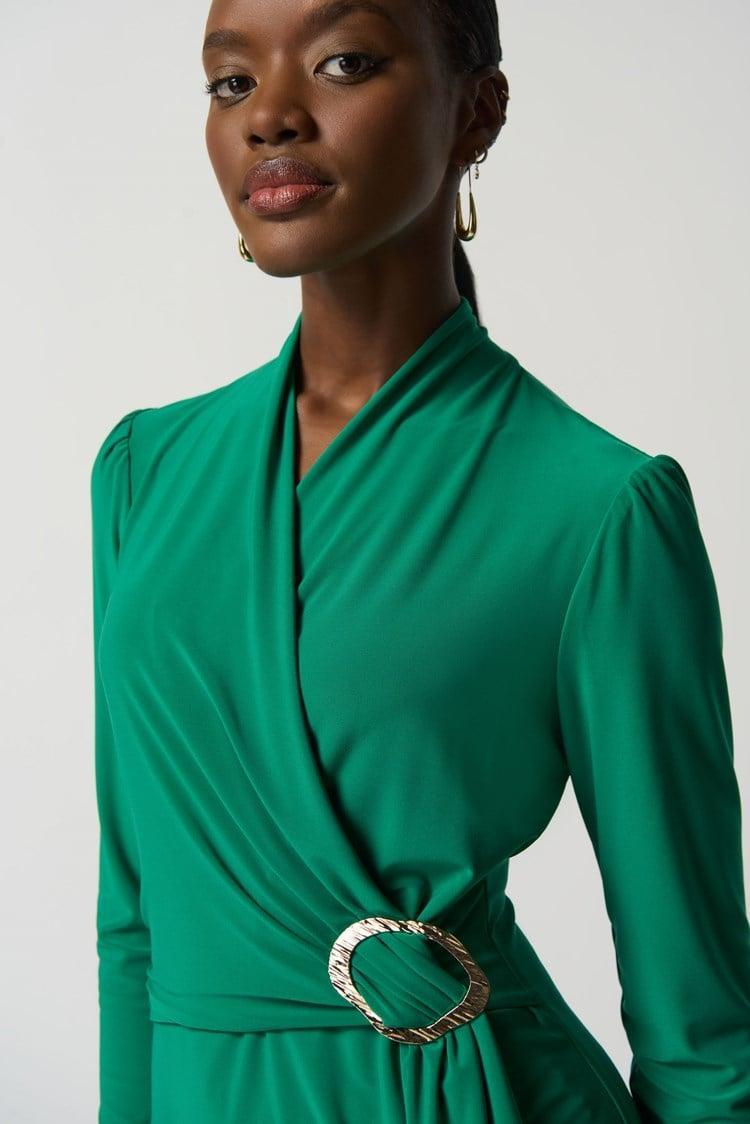 Long Sleeve Wrap Dress- Kelly Green Product Image