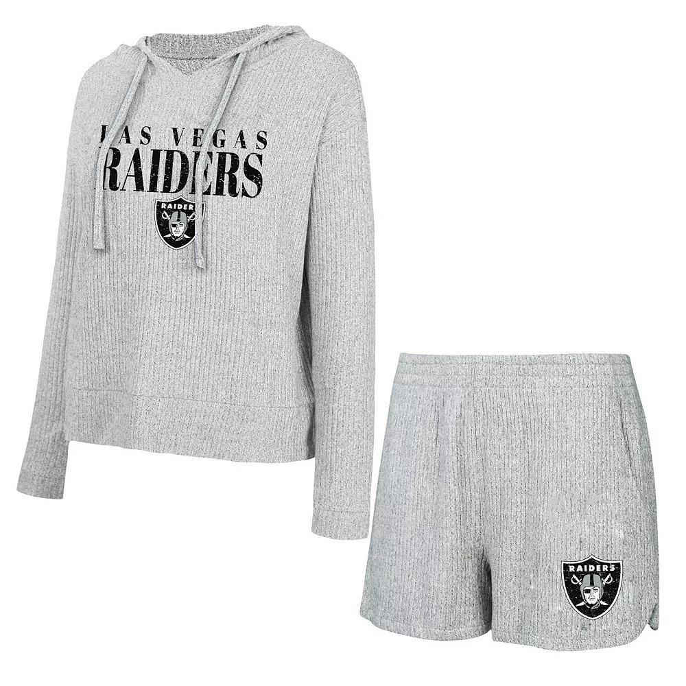 Women's Concepts Sport Gray Las Vegas Raiders Juniper Long Sleeve Hoodie T-Shirt & Shorts Set,  Product Image