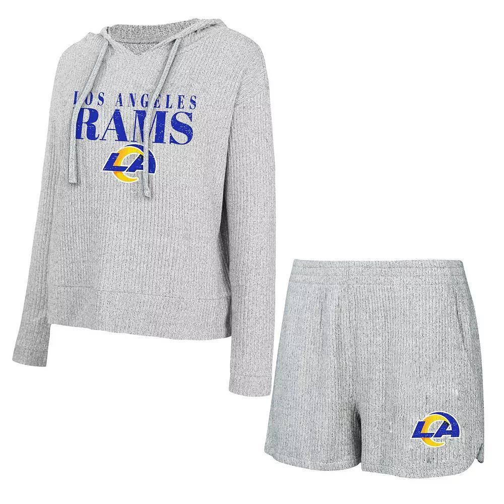 Women's Concepts Sport Gray Los Angeles Rams Juniper Long Sleeve Hoodie T-Shirt & Shorts Set,  Product Image