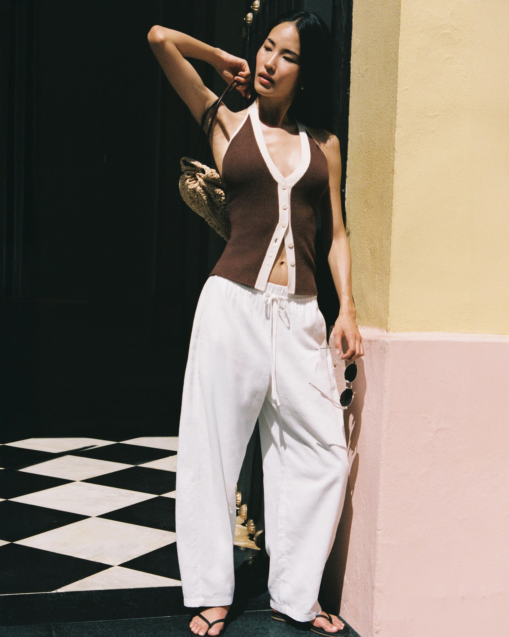 Linen-Blend Barrel Pull-On Pant Product Image