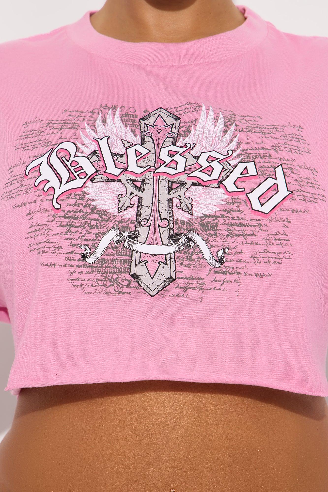 Blessed Cross Cropped Tee - Pink Female Product Image