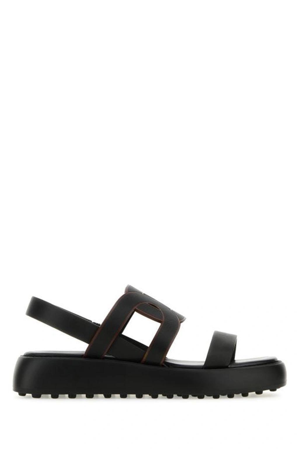 TOD'S Leather Kate Sandals In Nero Product Image