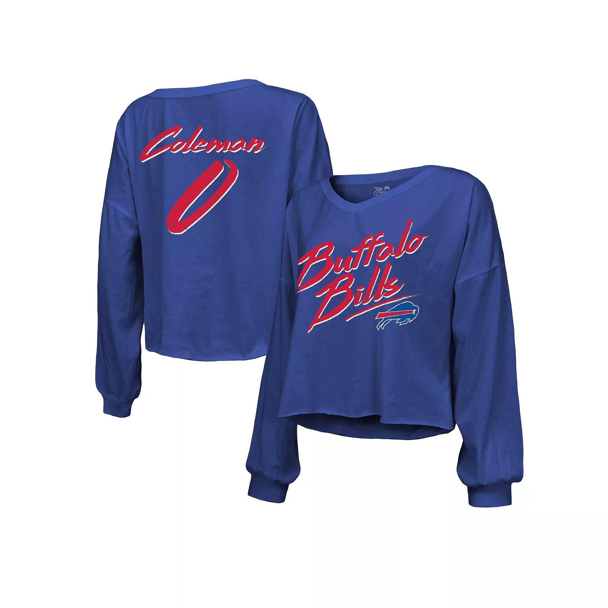 Women's Majestic Threads Joe Burrow Black Cincinnati Bengals Name & Number Off-Shoulder Script Cropped Long Sleeve V-Neck T-Shirt,  Product Image