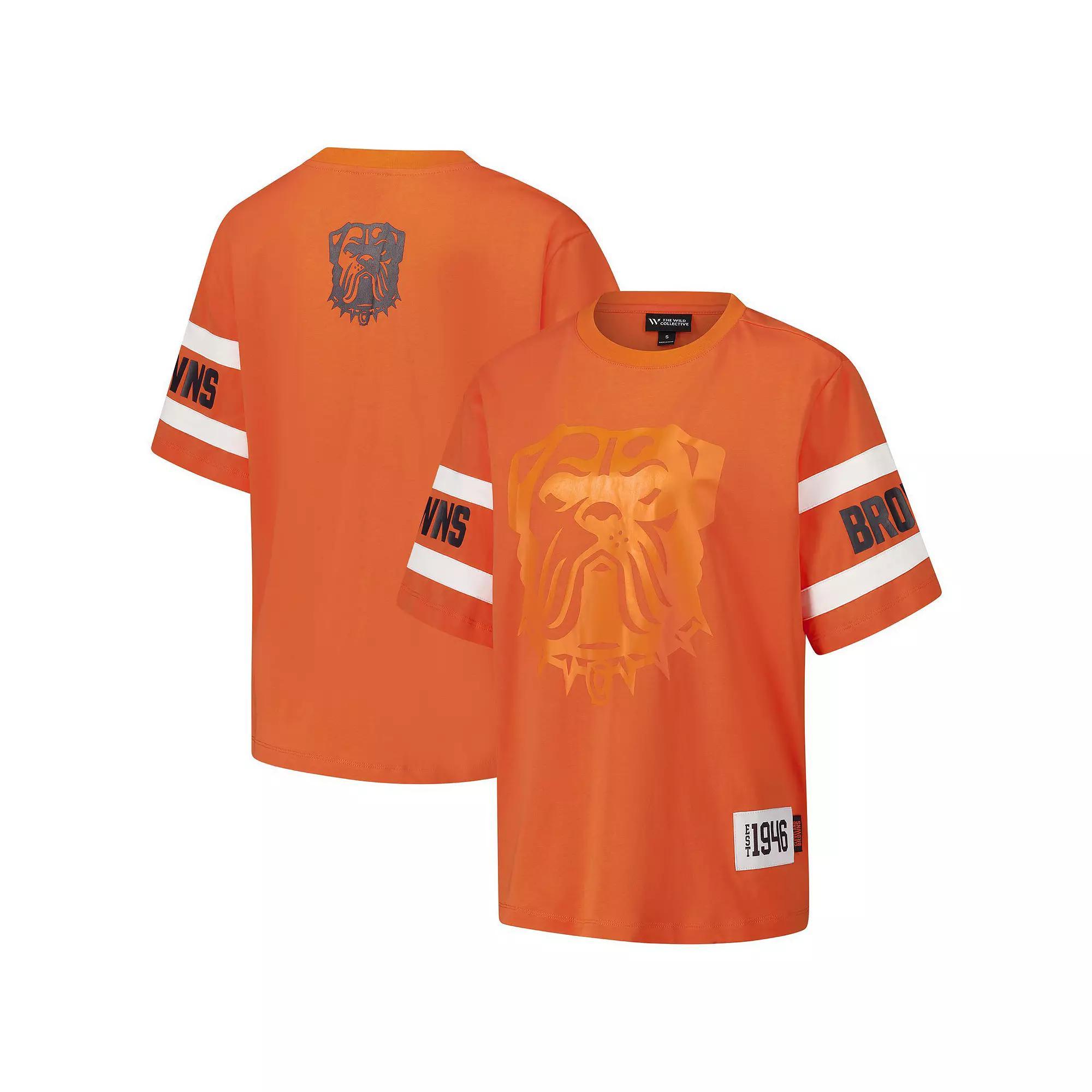 Women's The Wild Collective Orange Cleveland Browns Drop Shoulder T-Shirt,  Product Image