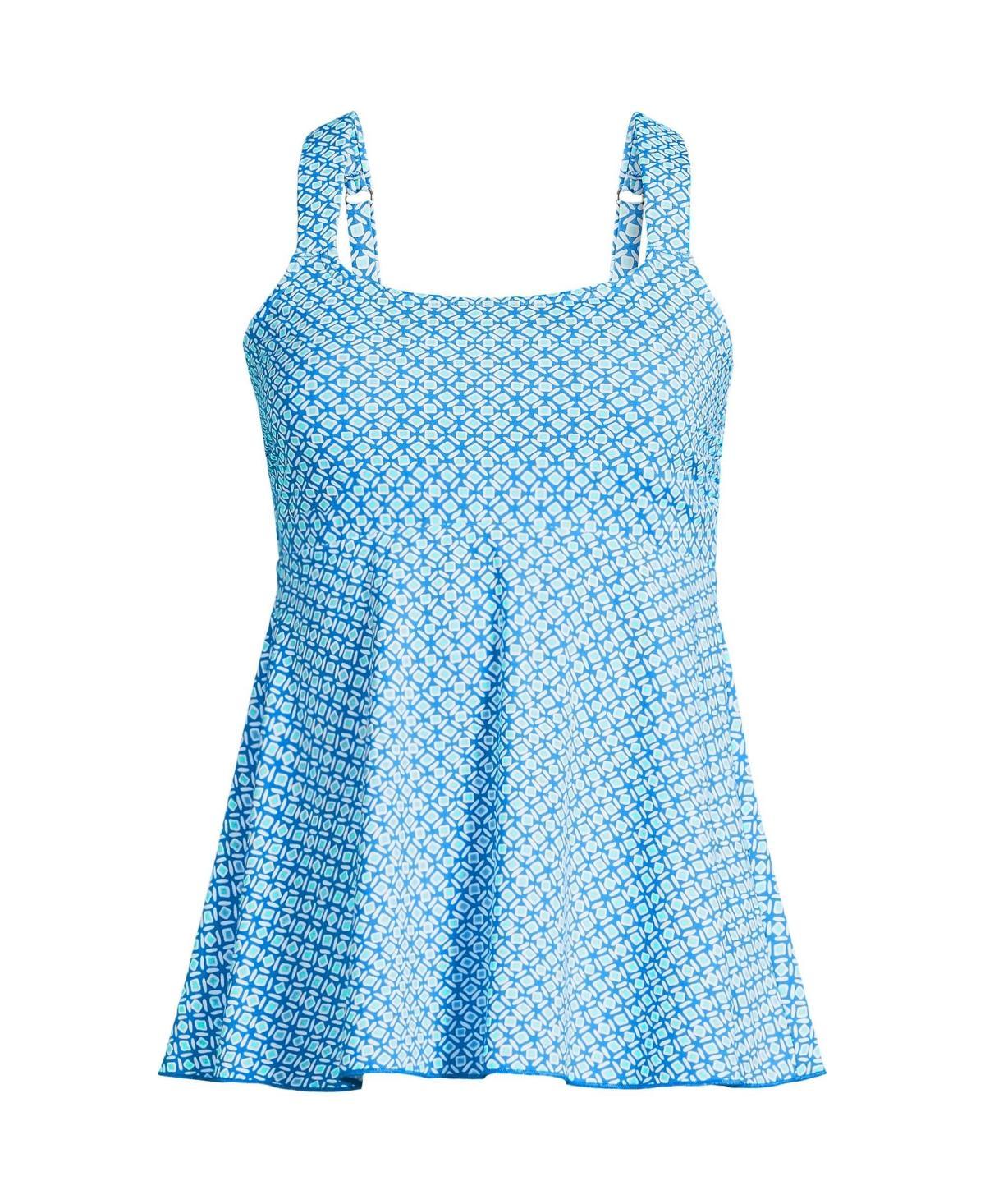 Womens Lands End D-Cup Empire Waistband Tankini Swimsuit Top Blue Tropic Palm Product Image