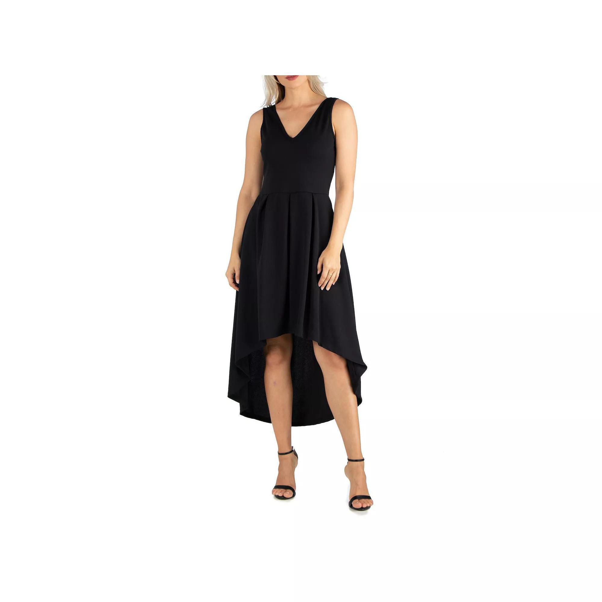 Women's 24Seven Comfort Apparel Sleeveless Fit And Flare High Low Dress, Size: Large, Black Product Image