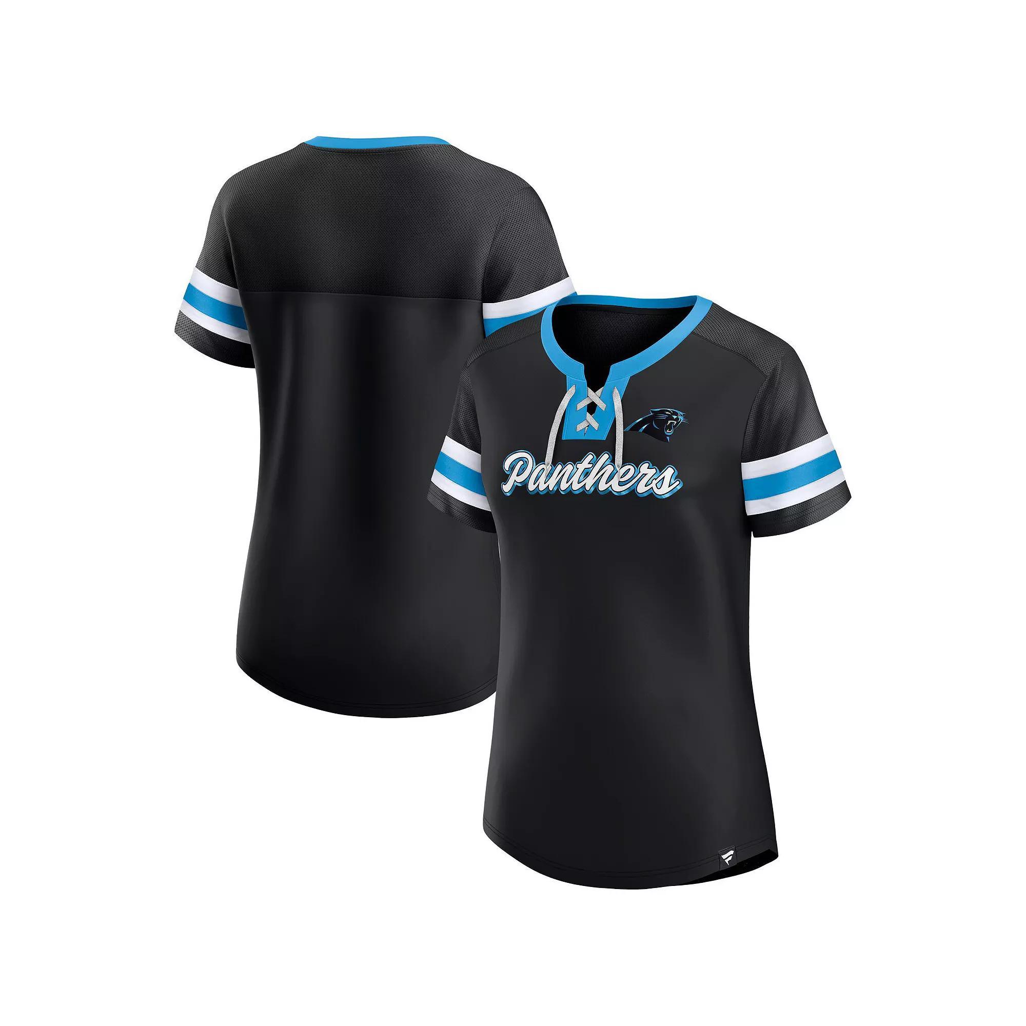 Women's Fanatics Branded Black Carolina Panthers Original State Lace-Up T-Shirt, Size: 2XL Product Image