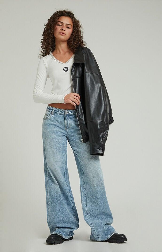 Women's Casey Light Indigo Butt Slit Low Rise Baggy Jeans Product Image